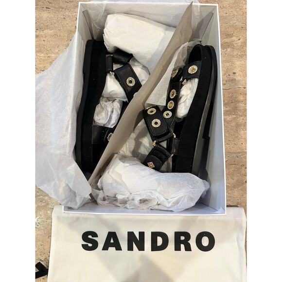 NEW Sandro Rhinestone Hook and Loop Sandals Black size 36 / 5.5 - Picture 4 of 12